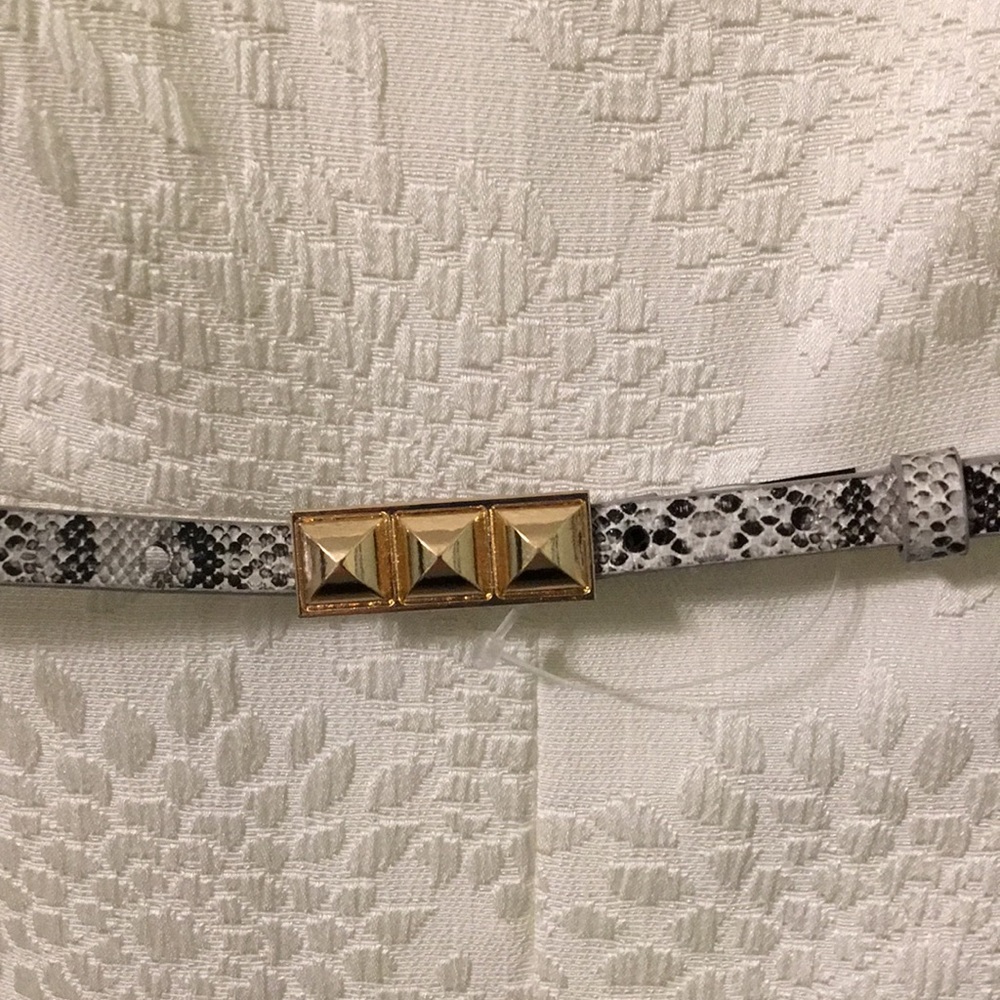 Jennifer Lopez J Lo White Ivory Textured Dress Reptile Belt L XL 14 - Picture 2 of 11